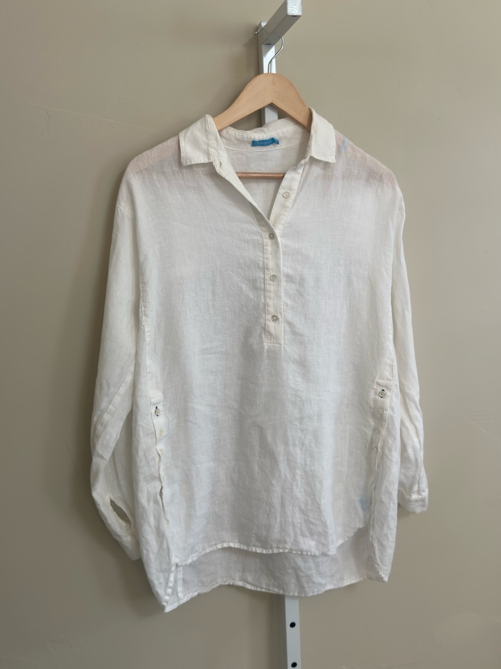 J. McLaughlin Medium White 100% Linen Oversized Tunic Shirt Made in Italy